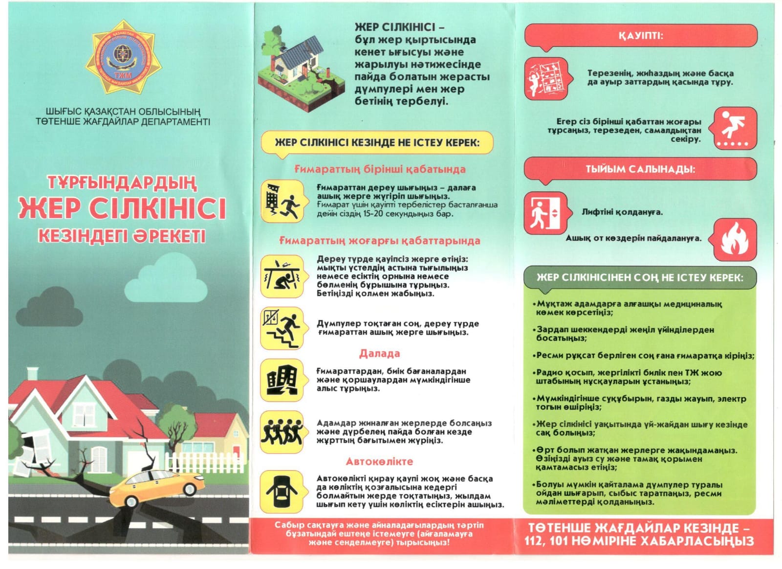 Тұрғындардың жер сілкінісі кезіндегі әрекеті.Действие населения при землетрясении.